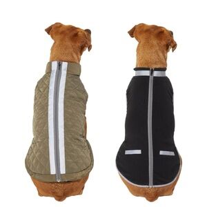 Reversible Dog Jacket - Black and Olive XL